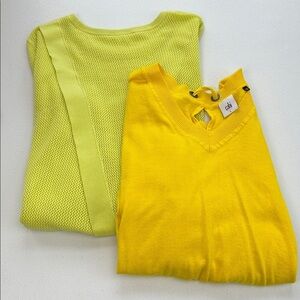 Cabi Sweater Bundle L Canary Yellow & Chartreuse Fly Away Mesh Lightweight Tops
